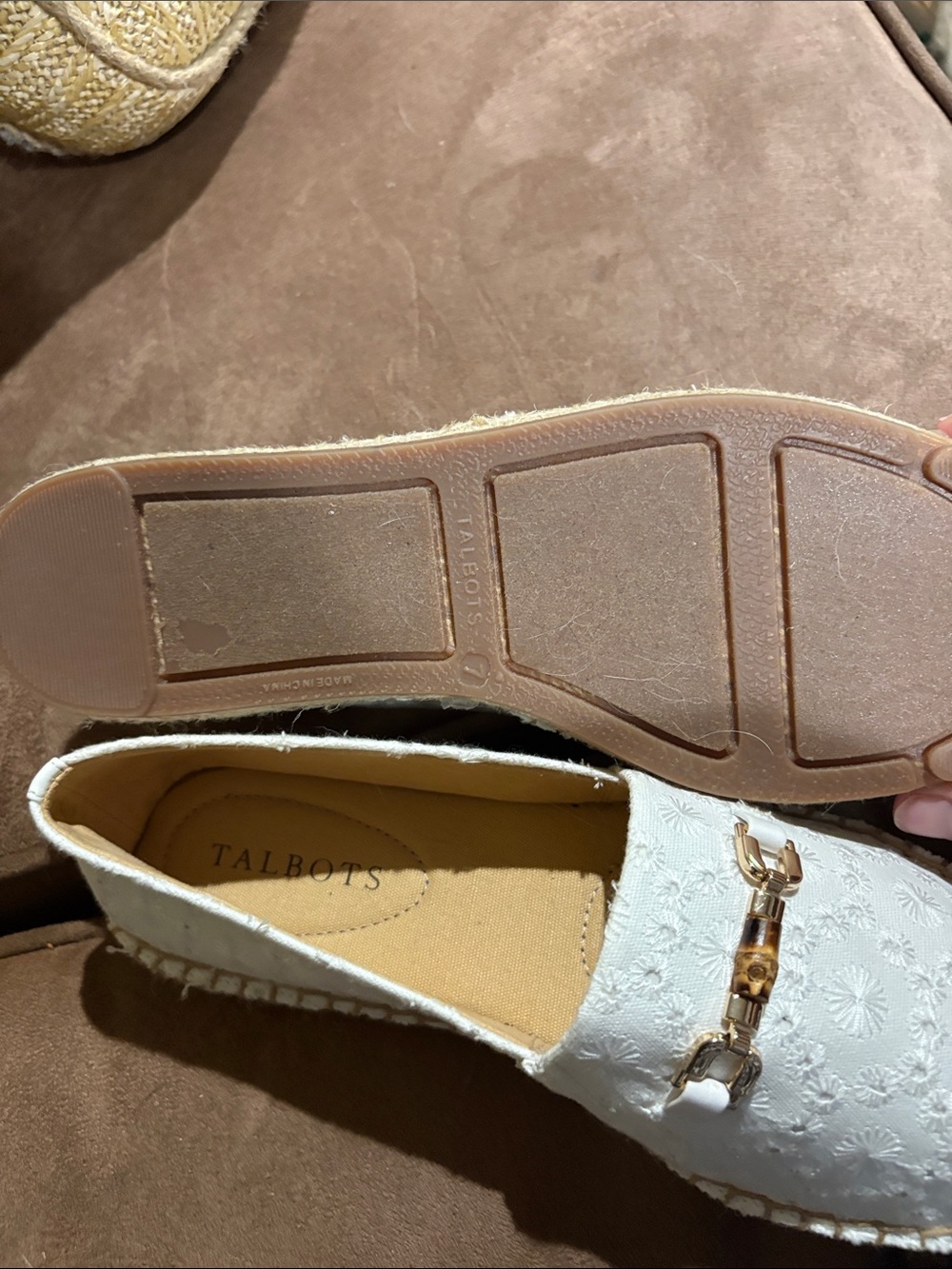 Talbots White Embroidered Espadrille Loafers with Gold-Tone bit sz 7 - Picture 5 of 5